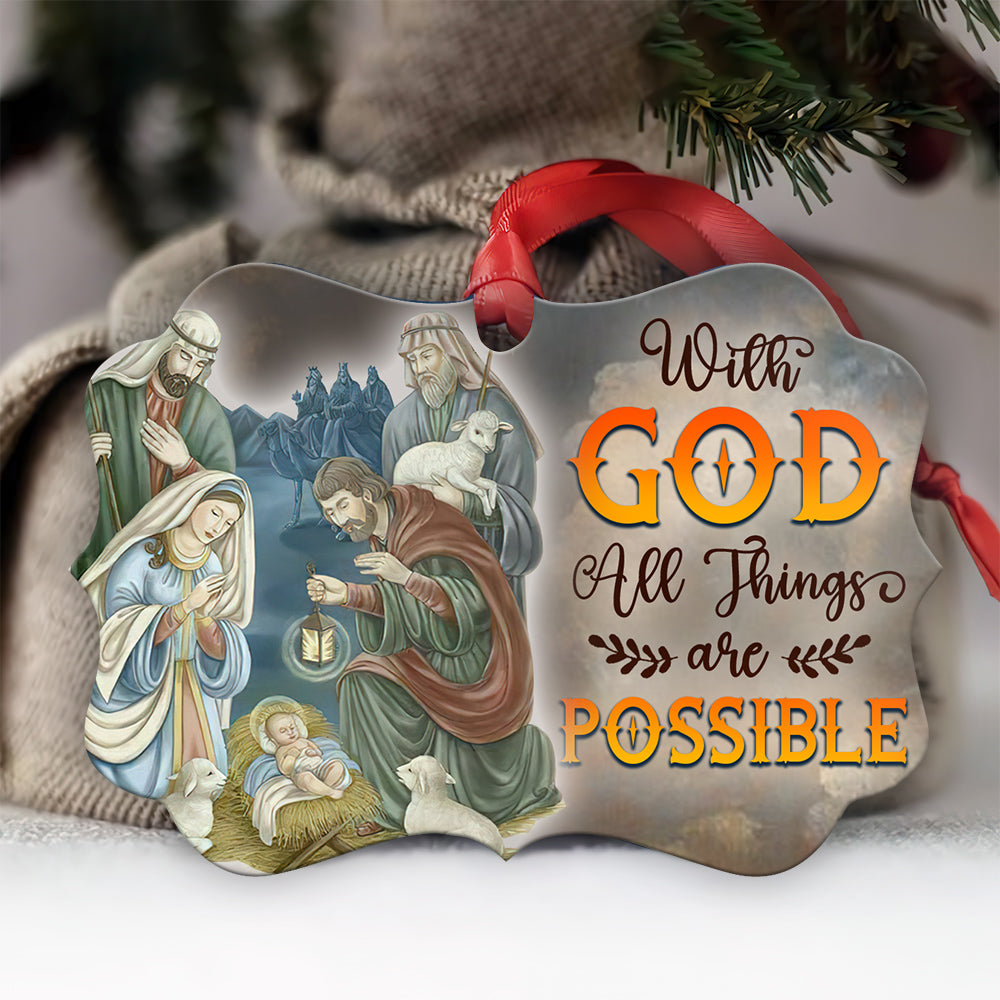 With God All Things Are Possible Christian - Medallion Aluminium Ornament (Printed On Both Sides) 1122