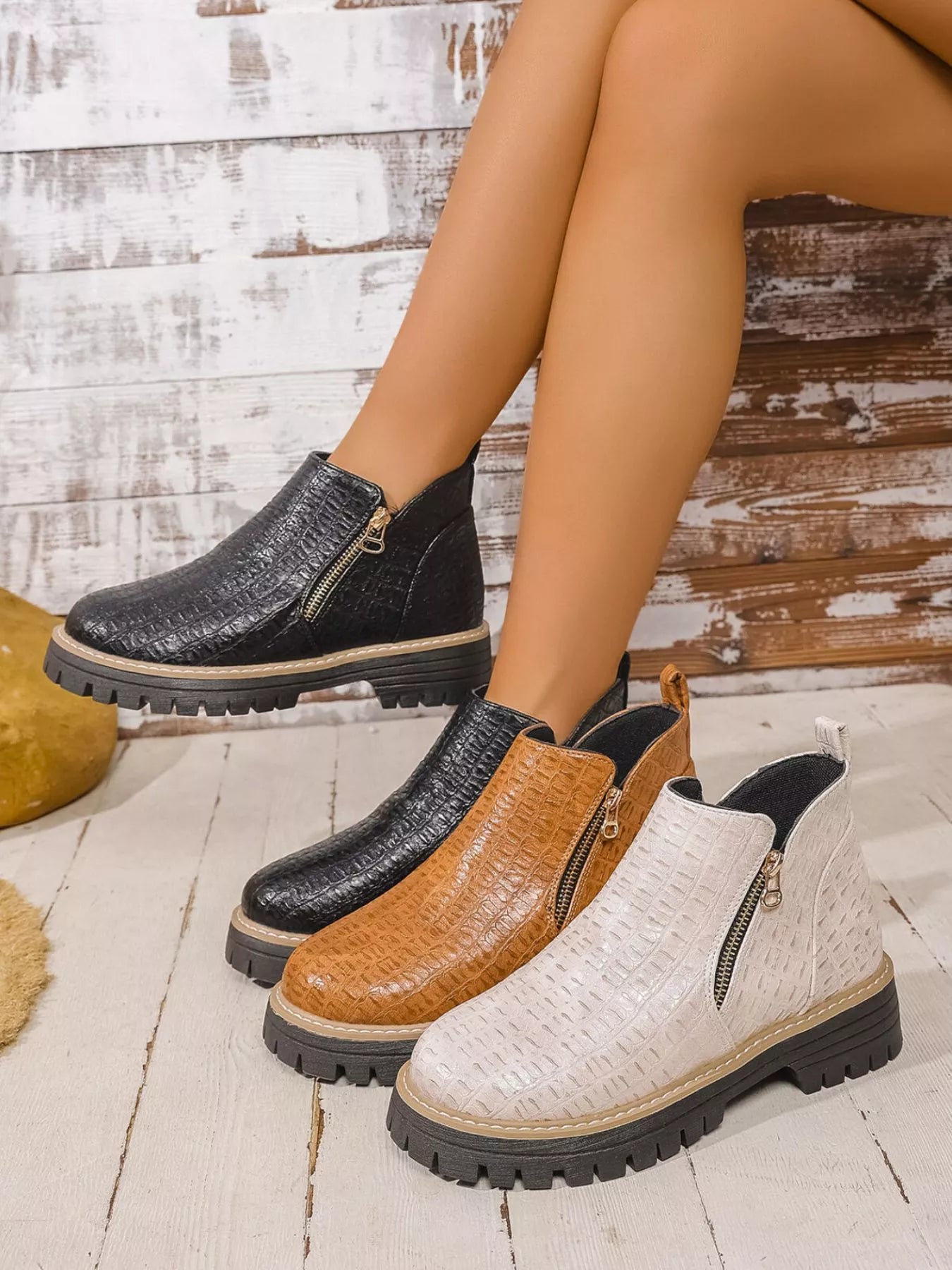 Round Toe Side Zip Ankle Boots