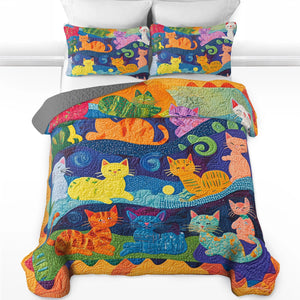 Pajabear Flat Print Quilt 3-Piece Set Colorful Cat Fantasy - Dachshine
