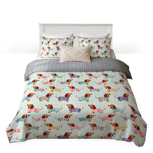 Dachshine Quilt 3-Piece Set Colorful Sweater Dachshund - Dachshine
