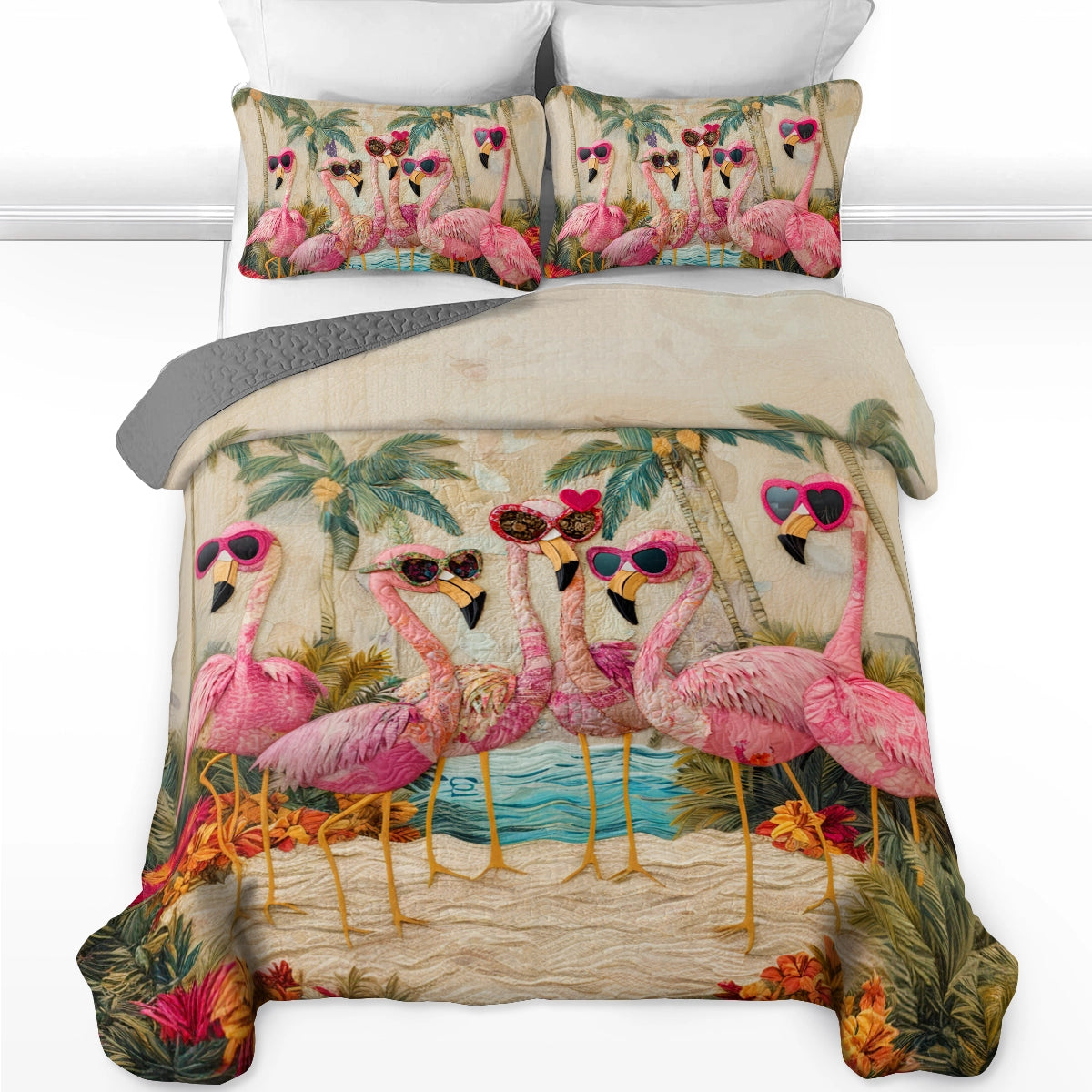 Pajabear Flat Print Quilt 3-Piece Set Sassy Flamingo