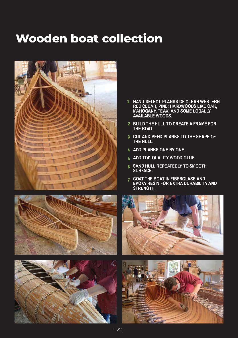 This image shows how to build a wooden boat handmade by craftsmen. including build keel, plank on frame method, sanding boat, fiberglass wooden boat. Handmade boat and canoe for using, fishing and decor house from Vietnam