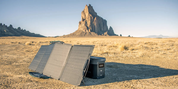 EcoFlow Delta And EcoFlow Solar Panels In Desert 