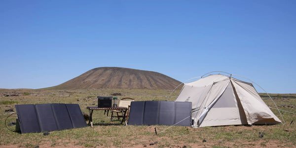 EcoFlow Delta And 2 EcoFlow Solar Panels Being Used While Camping