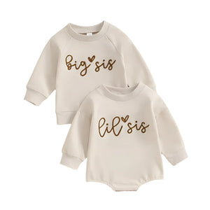 Sisterhood Duo Big Sis Sweatshirt and Lil Sis Romper Set - Danny and Sarah