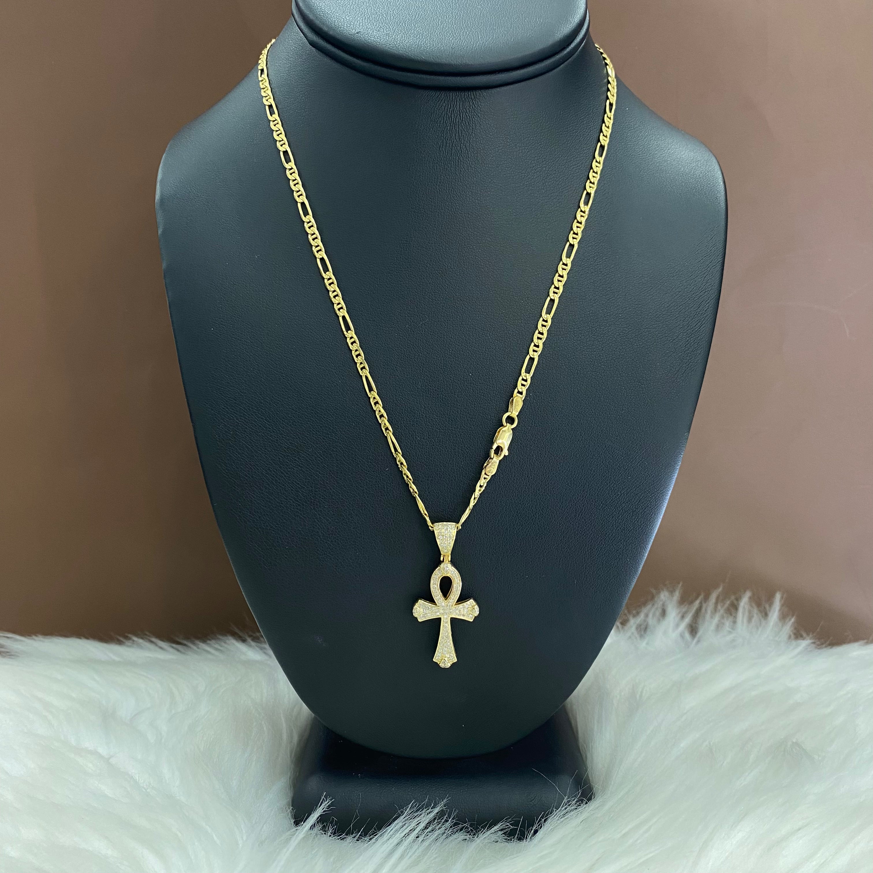 14K Yellow Gold Diamond Cross Jewelry Set Ct Dia / 11.2gr / 3mm / 18in