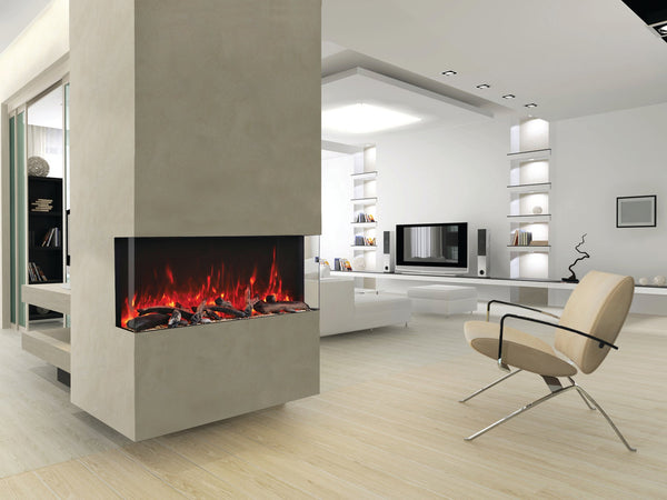 Amantii 40" Tru-View XL XT Three Sided Electric Fireplace -40-TRV-XT-XL- Lifestyle Living Room Mutli-Sided Electric Fireplace Concrete Division