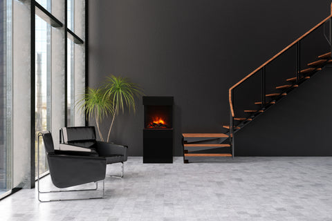 Amantii Cube Three Sided Electric Fireplace with Speaker Base - Lifestyle