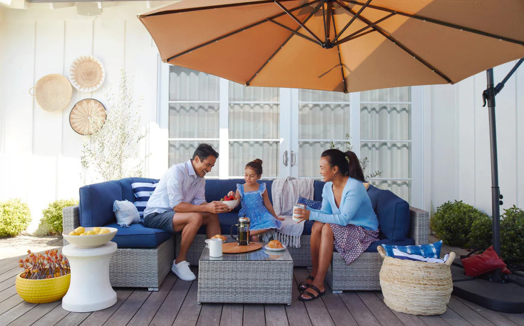 Backyard Patio Furniture and Umbrellas available at Greenlight Heating