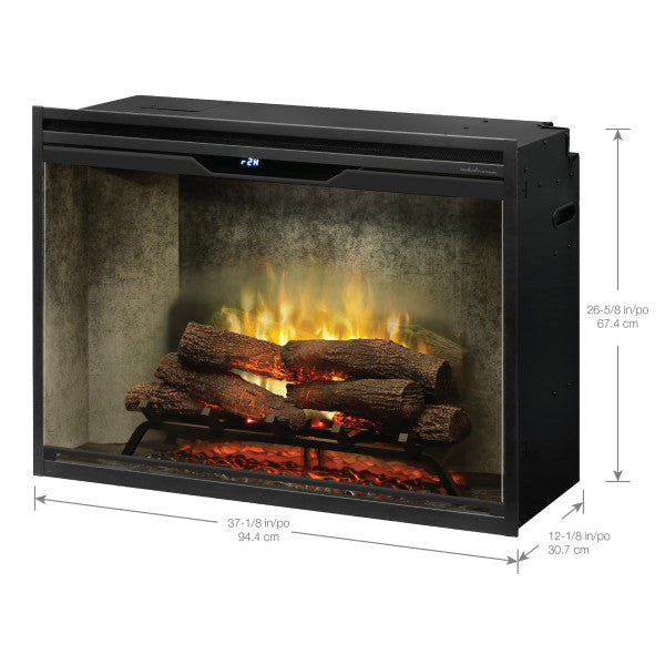 Dimplex Revillusion 36 Built-In Firebox Weathered Concrete with Front Glass and Plug Kit_dimensions