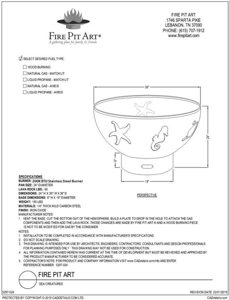 Fire Pit Art Sea Creature Fire Pit_CAD_Drawing_Specs