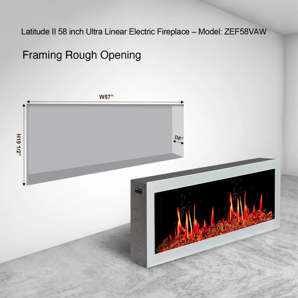 Litdeeer Gloria II 58 Seamless Push-in Electric Fireplace with Reflective Fire Glass (White)-Framing