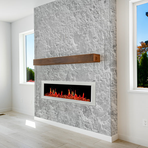 Litdeeer Gloria II 58 Seamless Push-in Electric Fireplace with Reflective Fire Glass (White)-Lifestyle Stone Wall