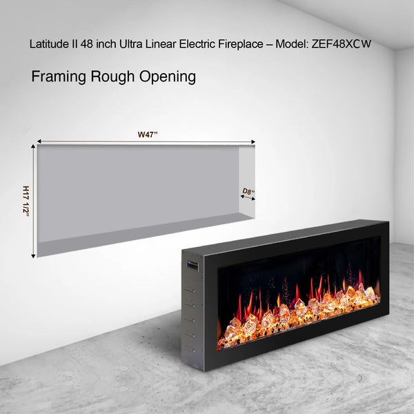 Litedeer Gloria II 48" Seamless Push-in Electric Fireplace with Acrylic Crushed Ice Rocks (White)-Framing