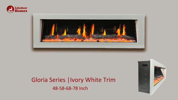 Litedeer Gloria II 58" Seamless Push-in Electric Fireplace (White)-Ivory White Frame