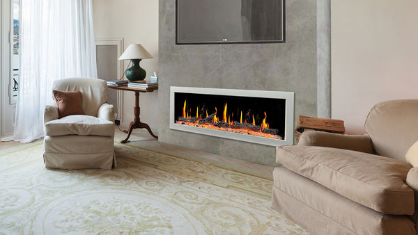 Litedeer Gloria II 58" Seamless Push-in Electric Fireplace (White)-Lifestyle Living Room