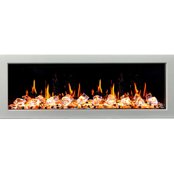 Litedeer Gloria II 58 Seamless Push-in Electric Fireplace with Acrylic Crushed Ice Rocks (White)-Natural Flame