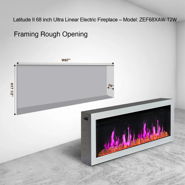 Litedeer Gloria II 68" Seamless Push-in Electric Fireplace with Reflective Fire Glass (White)-Framing
