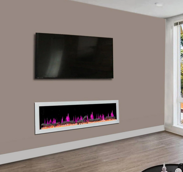 Litedeer Gloria II 78" Seamless Push-in Electric Fireplace (White)-Lifestyle Living Room