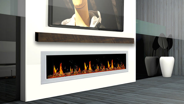 Litedeer Gloria II 78" Seamless Push-in Electric Fireplace with Reflective Fire Glass (White)-Lifestyle