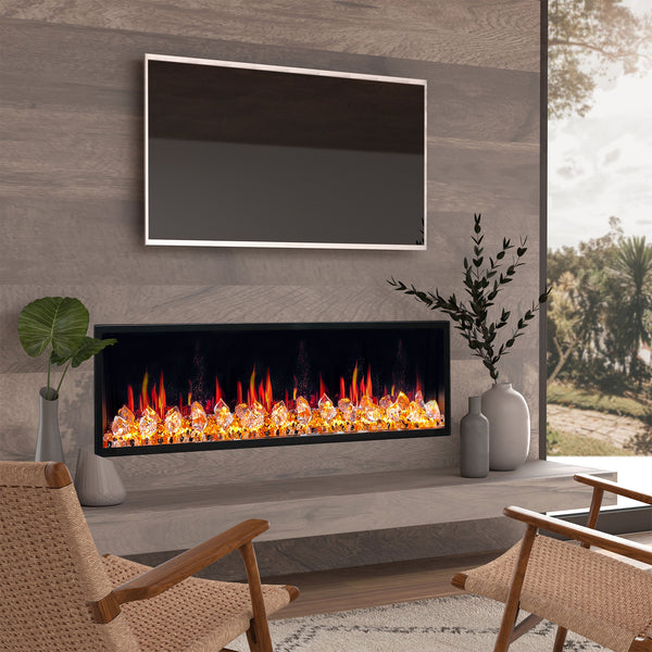 Litedeer Latitude 65" Ultra Slim Built-in Electric Fireplace + Acrylic Crushed Ice Rocks-Media Room