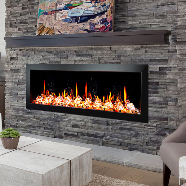 Litedeer Latitude II 58" Seamless Push-in Electric Fireplace + Acrylic Crushed Ice Rocks-Lifestyle Living Room
