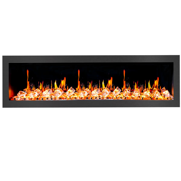 Litedeer Latitude II 68" Seamless Push-in Electric Fireplace + Acrylic Crushed Ice Rocks-Natural Flame