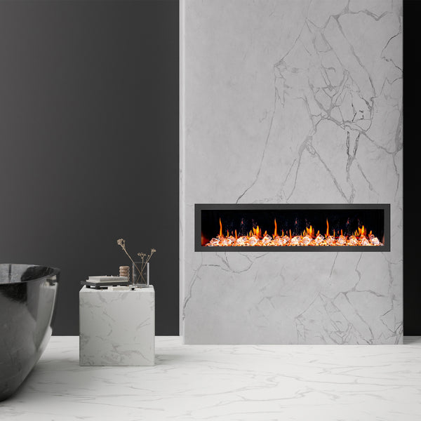 Litedeer Latitude II 78" Seamless Push-in Electric Fireplace + Acrylic Crushed Ice Rocks-Wall Mounted