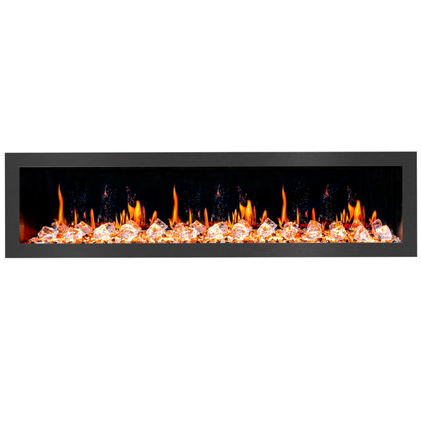 Litedeer Latitude II 78" Seamless Push-in Electric Fireplace + Acrylic Crushed Ice Rocks-Natural Flame