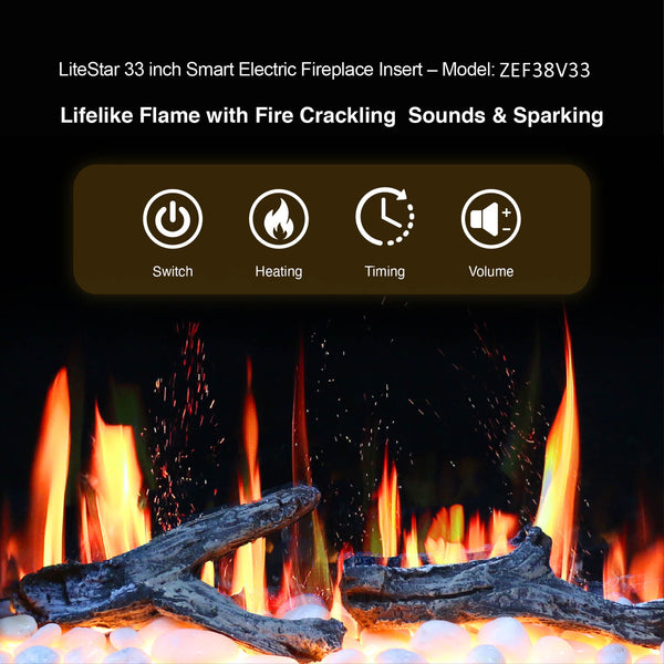 Litedeer LiteStar 33 inch Smart Electric Fireplace Inserts- Heat Settings