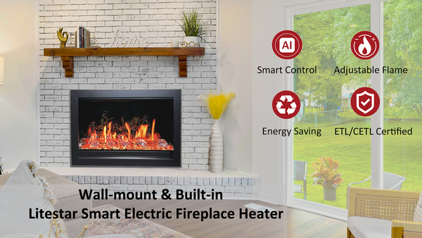 Litedeer LiteStar 33 inch Smart Electric Fireplace Inserts (Luster Copper - Amber Glass)-Features