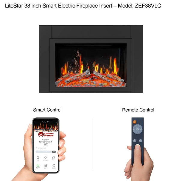 Litedeer LiteStar 38 inch Smart Electric Fireplace Inserts-Control