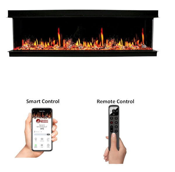 Litedeer WarmCastle 50 inch 3 Side Smart Control Electric Fireplace with Crystal Media-Control