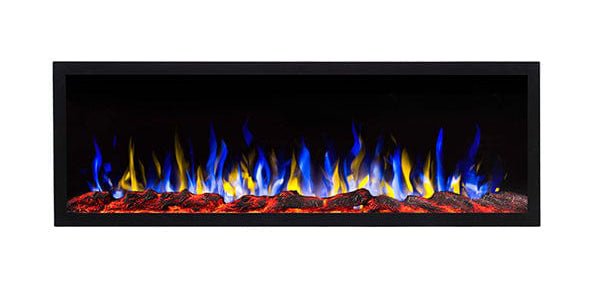 Touchstone-Sideline-Elite-60-Outdoor-Weatherproof-Smart-WiFi-Enabled-Electric-Fireplace-80049-Front-View-With-Red-Base-Blue-and-Orange-Flames-3_Resized for Blog