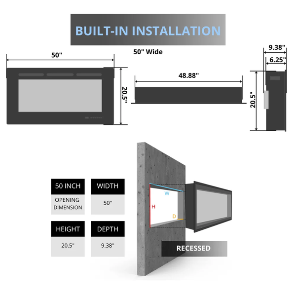 Litedeer Warmcastle 50 inch 3 Side Smart Control Electric Fireplace Installation Guide