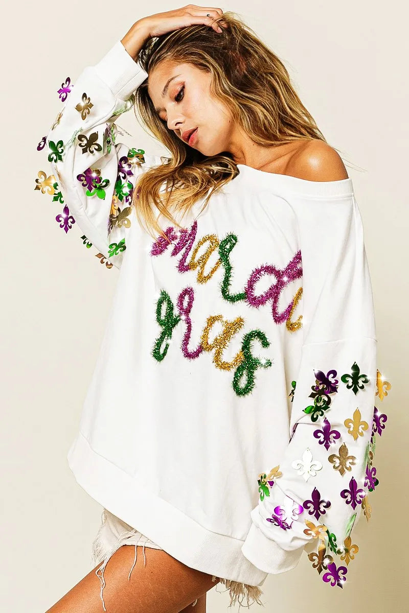 De Lis Sleeve Mardi Gras Pullover
