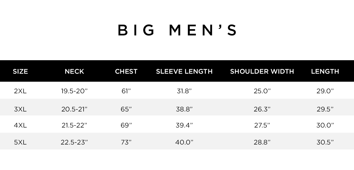 Big Men's Size Chart