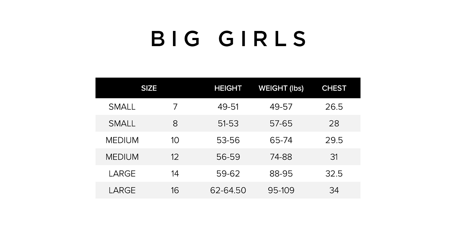 Big Girls Size Chart