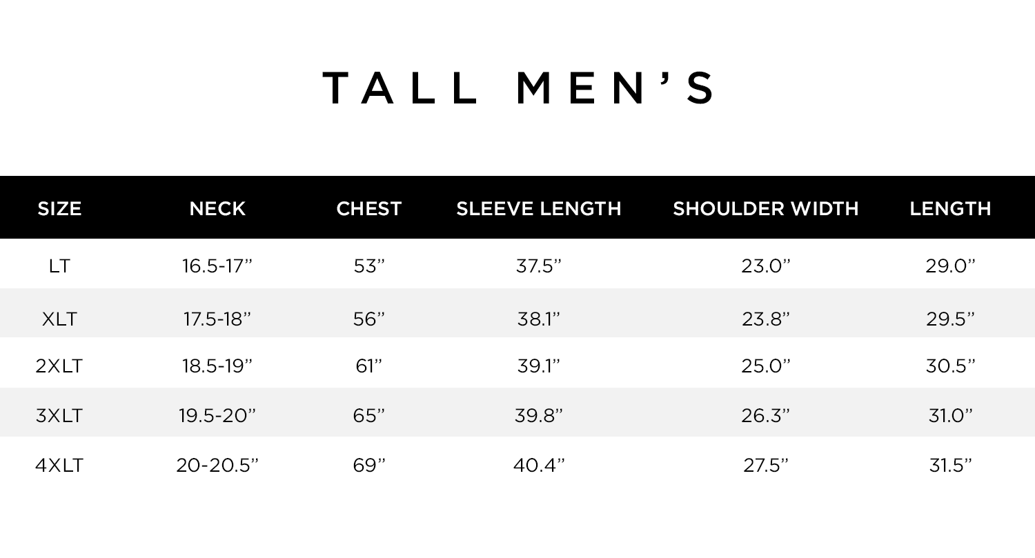 Tall Men's Size Chart