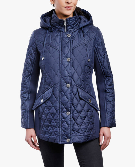 Diamond Quilted Zip-Front with Quilted Fur | Zip-Off Jacket Hood Trim London Jacket | Fog