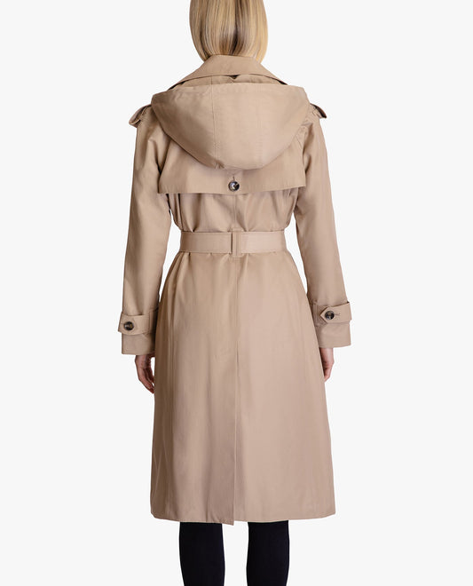 Zip Front Hooded Trench with Belt, Trench Coat