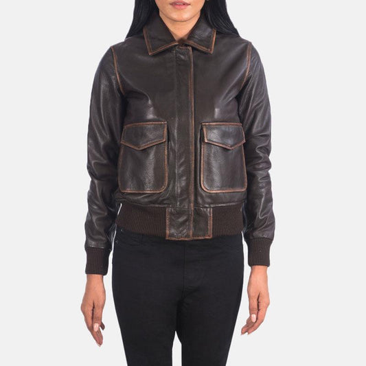 Women's Bliss Black Leather Bomber Jacket