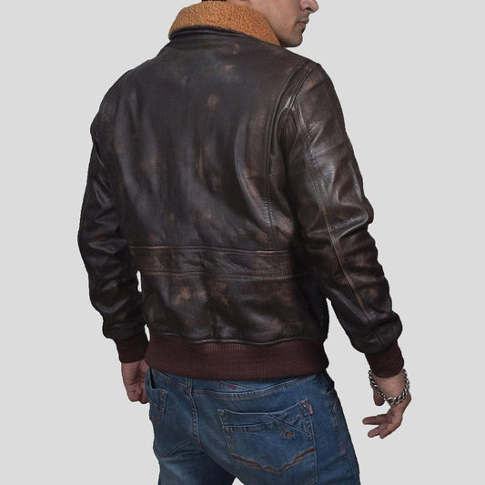 Men Bruce Brown Bomber Leather Jacket, Made to Measure - Men's Leather Jackets - 100% Real Leather - NYC Leather Jackets