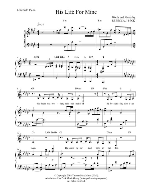 His Life For Mine - sheet music | Peck Music Publishing