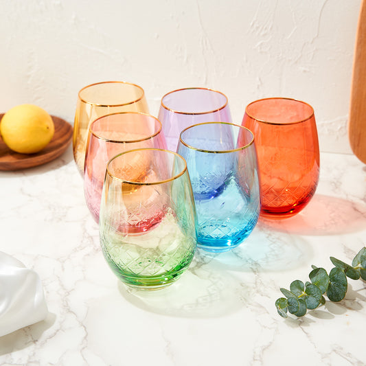 Art Deco Colored Crystal Wine Glass Set of 4, Large 18oz Stemmed Glass –  The Wine Savant