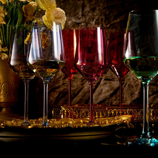 The Wine Savant Large Diamond Wine Glasses, 10 H Gold Rim Rhinestone