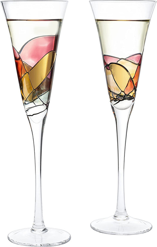 The Wine Savant - Hand Painted Stained Glass Martini Glasses 8 oz - Crystal Glass with Stem - Set of 2