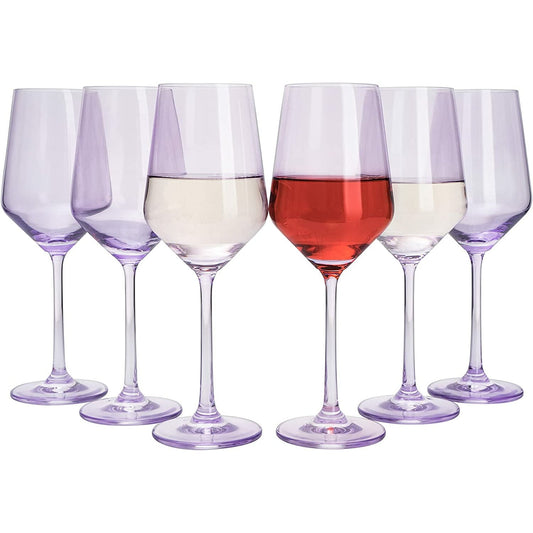 Colored Stemless Wine Glass Set of 6, Vibrant Splash Wine Glasses