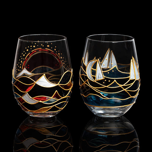 The Wine Savant Artisanal Hand Painted Wine Glasses - 29OZ