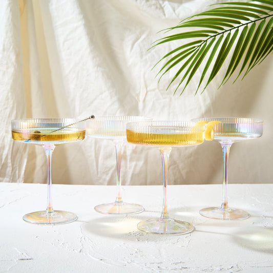 Ribbed Stemless Gold Rim Margarita Glasses – Adelina Social Goods